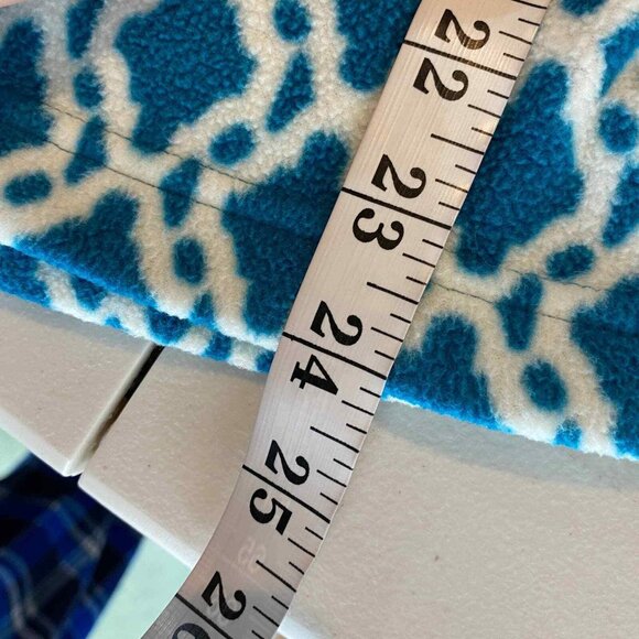 Lands End Pullover Fleece Sweatshirt Large 14-16 Teal Blue White Diamond 1/4 Zip - Picture 10 of 12